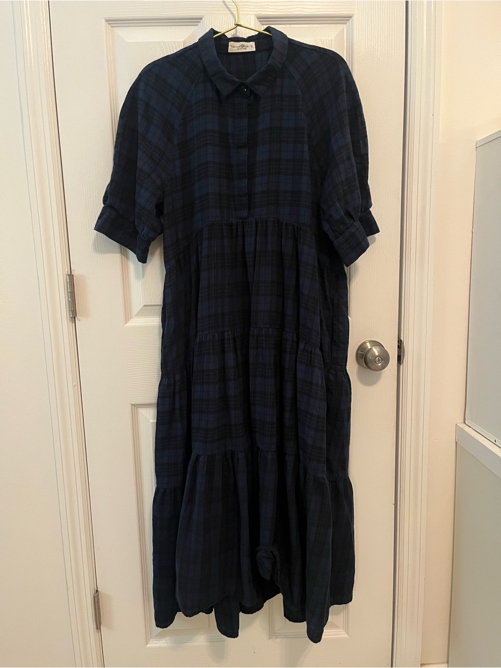 Natural Life Navy Plaid Tiered Maxi Dress – Size Large - Picture 2 of 9
